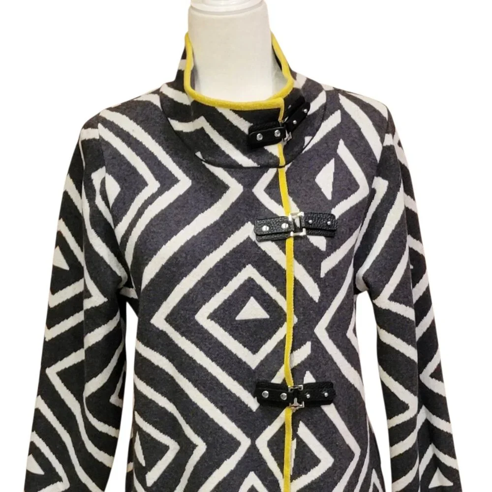 Marble Buckle Detail Longline Art-to-Wear Cardigan Sweater Jacket Size M